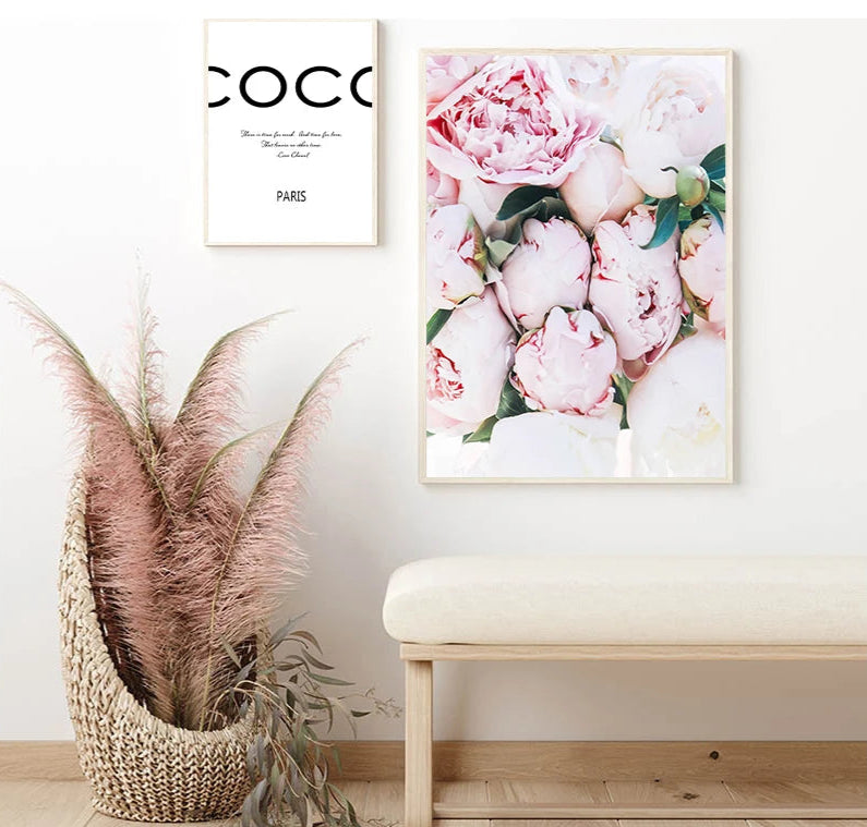Boutique Paris Fashion Quote Floral Wall Art Fine Art Canvas Prints Pictures For Living Room Bedroom Salon Art Decor 2025