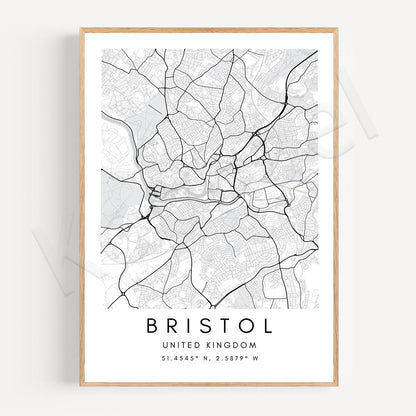 Bristol City Map Posters Wall Map Wall Art Black White Fine Art Canvas Prints Stylish Minimalist Posters For Home/Office