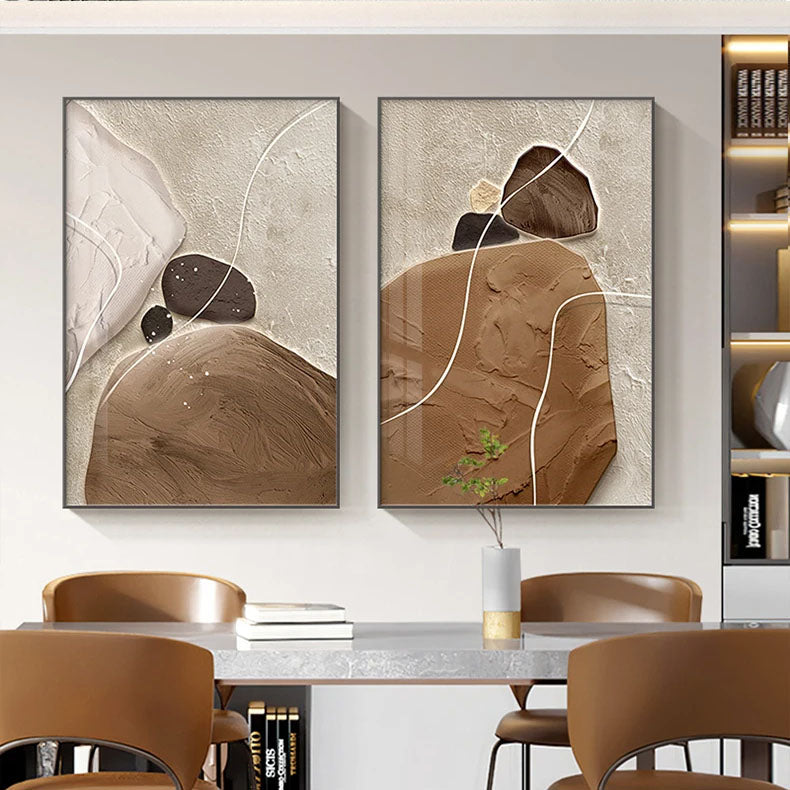 Brown Beige Abstract Nordic Wall Art Fine Art Canvas Prints Neutral Color Textural Stone Pebbles Pictures For Living Room Dining Room Wall Art Decor