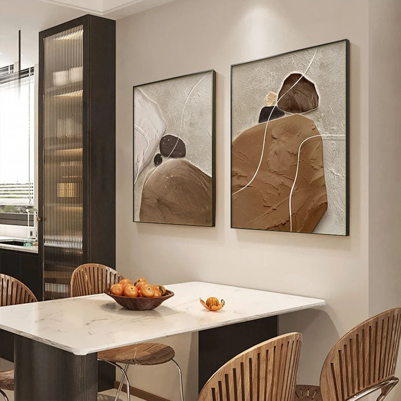 Brown Beige Abstract Nordic Wall Art Fine Art Canvas Prints Neutral Color Textural Stone Pebbles Pictures For Living Room Dining Room Wall Art Decor