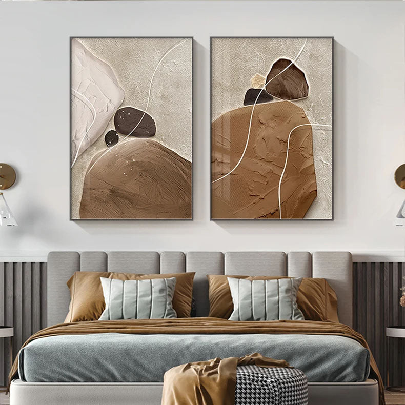 Brown Beige Abstract Nordic Wall Art Fine Art Canvas Prints Neutral Color Textural Stone Pebbles Pictures For Living Room Dining Room Wall Art Decor