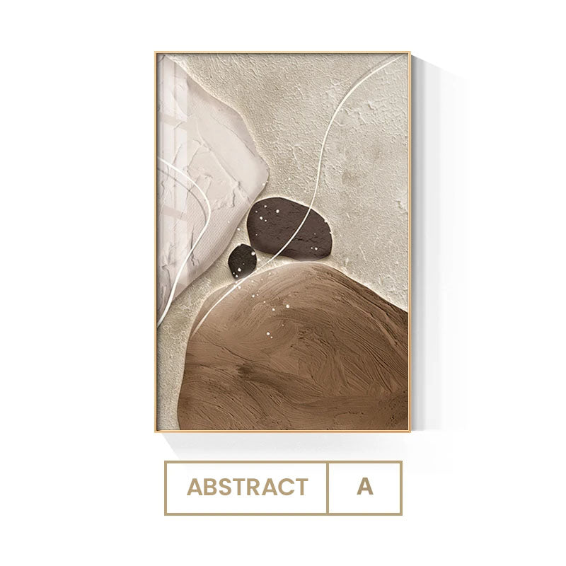 Brown Beige Abstract Nordic Wall Art Fine Art Canvas Prints Neutral Color Textural Stone Pebbles Pictures For Living Room Dining Room Wall Art Decor