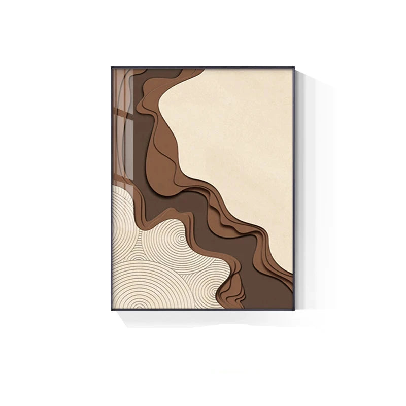 Brown Beige Abstract Flowing Contours Minimalist Wall Art Fine Art Canvas Prints Pictures For Modern Apartment Living Room Art For Contemporary Interiors