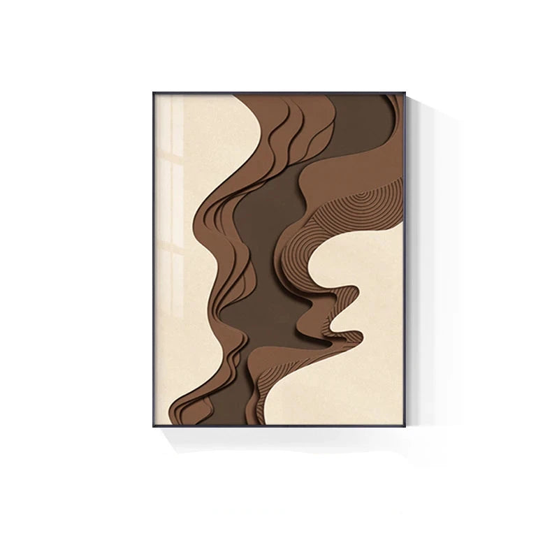 Brown Beige Abstract Flowing Contours Minimalist Wall Art Fine Art Canvas Prints Pictures For Modern Apartment Living Room Art For Contemporary Interiors