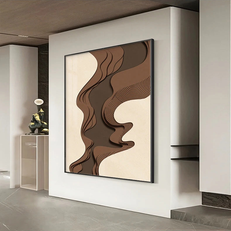 Brown Beige Abstract Flowing Contours Minimalist Wall Art Fine Art Canvas Prints Pictures For Modern Apartment Living Room Art For Contemporary Interiors