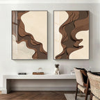 Brown Beige Abstract Flowing Contours Minimalist Wall Art Fine Art Canvas Prints Pictures For Modern Apartment Living Room Art For Contemporary Interiors