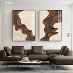 Brown Beige Abstract Flowing Contours Minimalist Wall Art Fine Art Canvas Prints Pictures For Modern Apartment Living Room Art For Contemporary Interiors