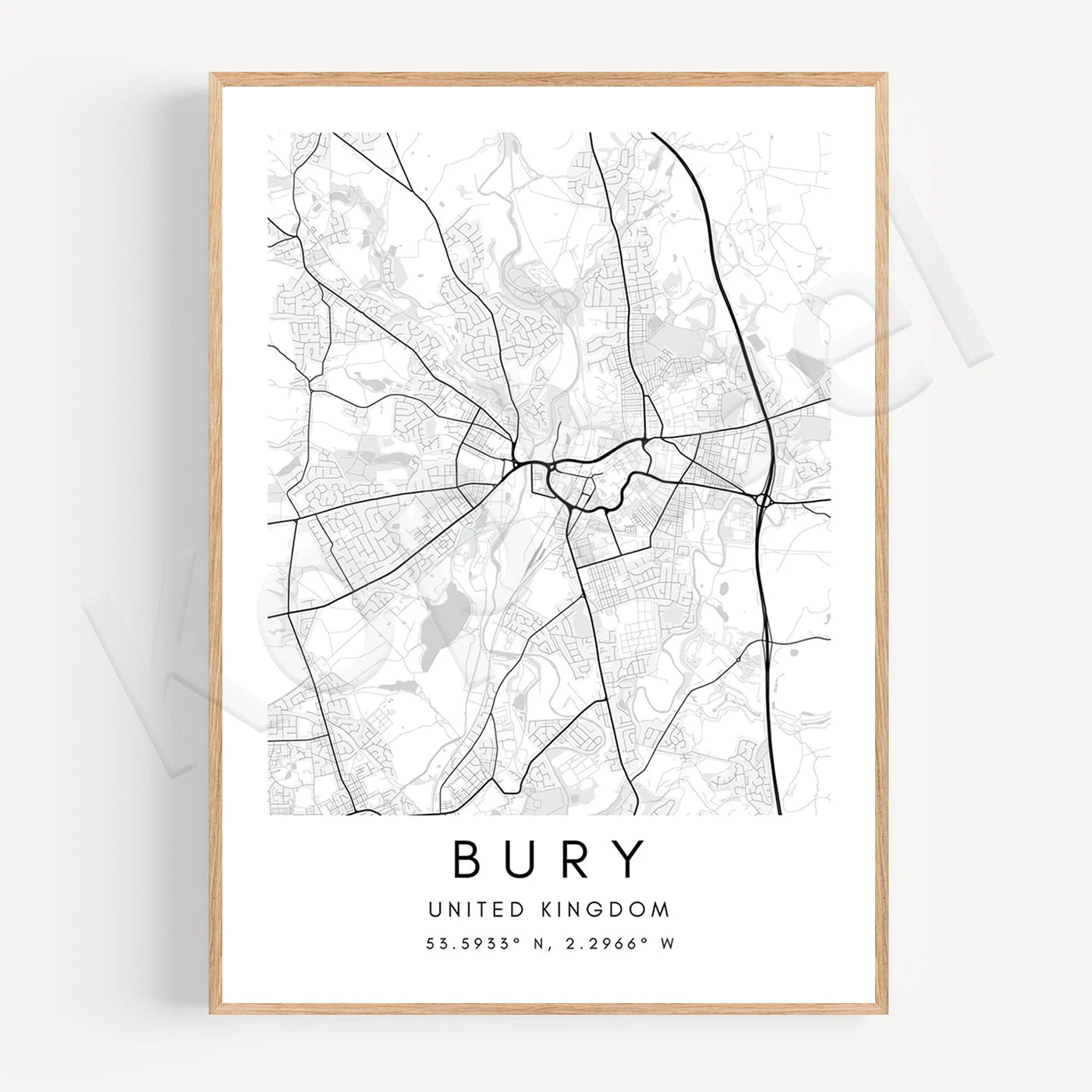 Bury City Map Poster Wall Art - Wall Map Black White Fine Art Canvas Prints Stylish Minimalist Posters For Home/Office 2025