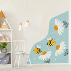 Busy Bees & Blooms Wall Mural – Cartoon Garden Corner for Kids’ Bedroom, Nursery or Classroom Easy Peel & Stick Wall Decal Decor