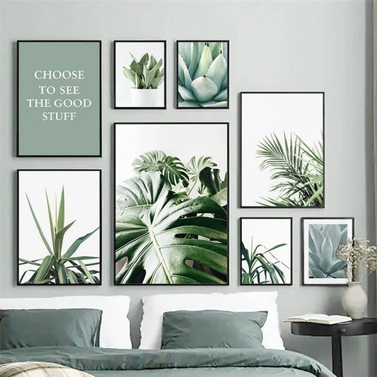 Cactus Eucalyptus Tropical Green Botany Wall Art Fine Art Canvas Prints Pictures For Living Room Kitchen Dining Room Home Decor