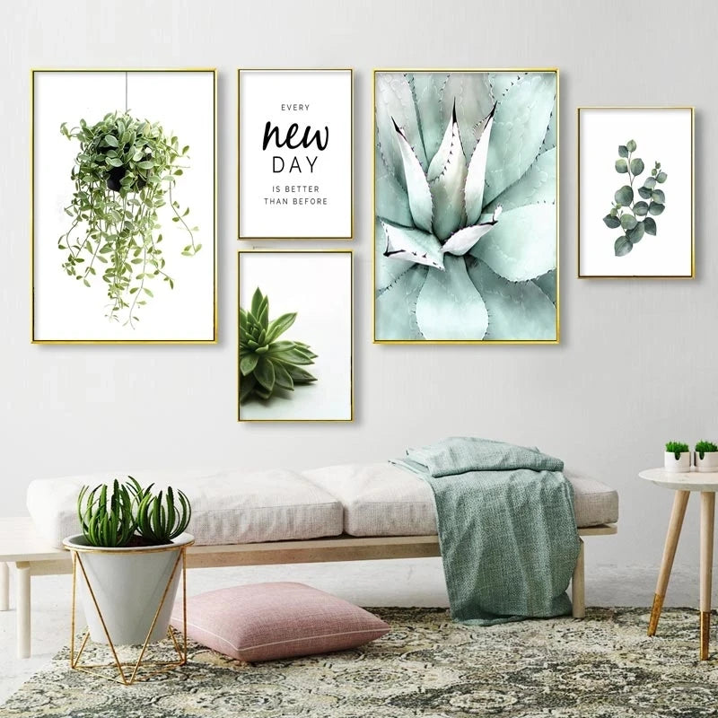 Cactus Eucalyptus Tropical Green Botany Wall Art Fine Art Canvas Prints Pictures For Living Room Kitchen Dining Room Home Decor
