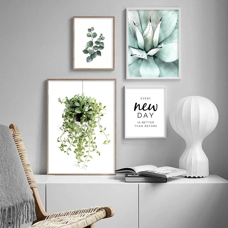 Cactus Eucalyptus Tropical Green Botany Wall Art Fine Art Canvas Prints Pictures For Living Room Kitchen Dining Room Home Decor