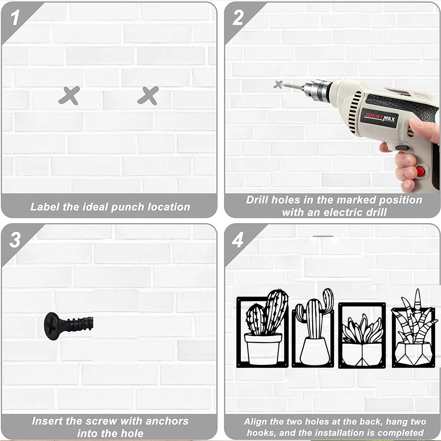 Cactus Potted Plant Black Metal Plaque Wall Art 3D Sculptured Iron Craft Nordic Wall Decor For Living Room Dining Room Creative Home Decor