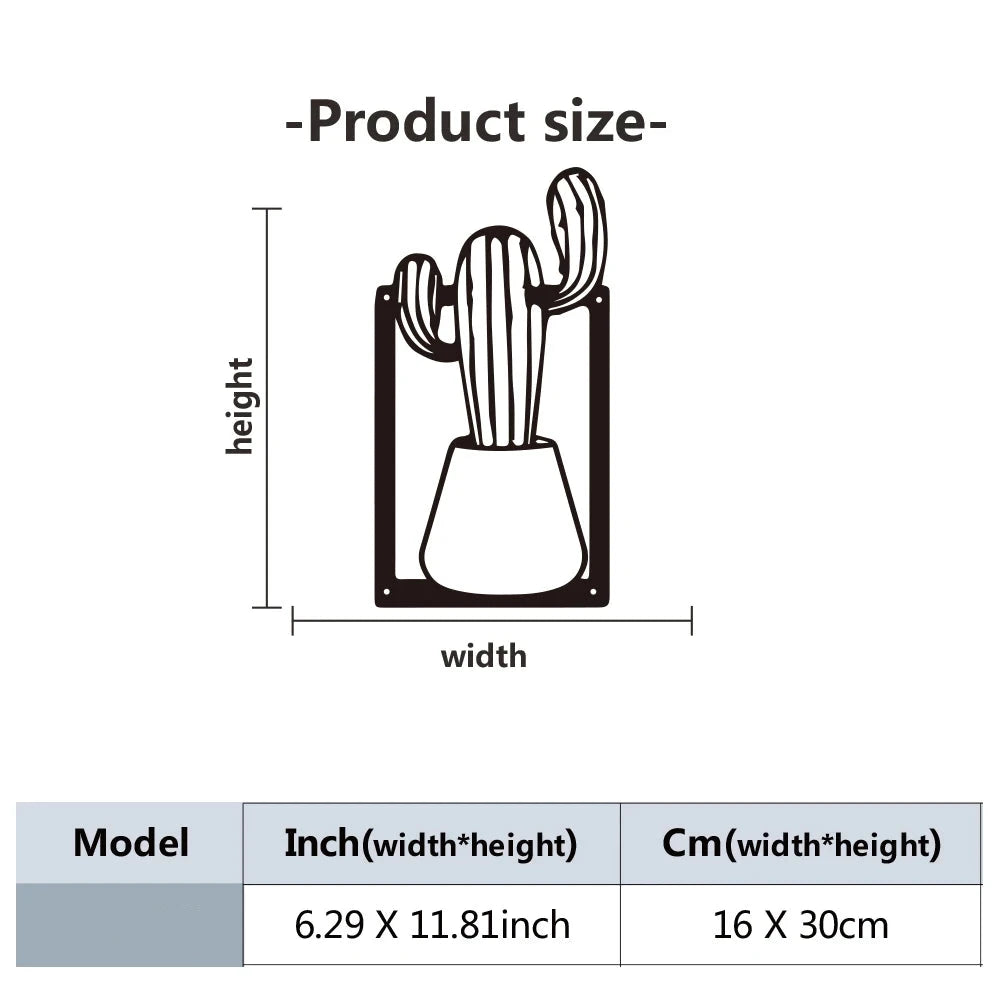 Cactus Potted Plant Black Metal Plaque Wall Art 3D Sculptured Iron Craft Nordic Wall Decor For Living Room Dining Room Creative Home Decor