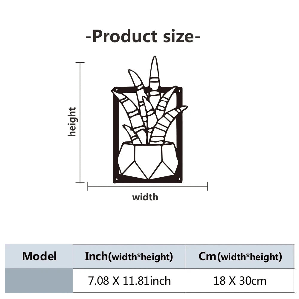 Cactus Potted Plant Black Metal Plaque Wall Art 3D Sculptured Iron Craft Nordic Wall Decor For Living Room Dining Room Creative Home Decor