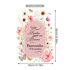 Cada Familia Tiene Una Historia Spanish Home Welcome Quote Wall Decal – Pink Floral Arch Wall Mural For Living Room Kitchen Family Room Decor