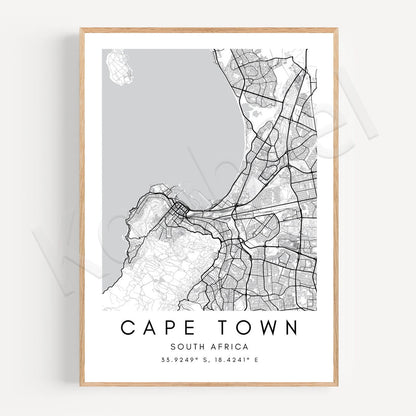 Cape Town City Map Posters Wall Map Wall Art Black White Fine Art Canvas Prints Stylish Minimalist Posters For Home/Office