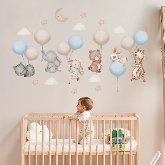 Cartoon Animal Balloon Wall Decals – Colorful Vinyl Stickers for Decorating Children’s Room, Posters, Murals & Kid's Bedroom Decor