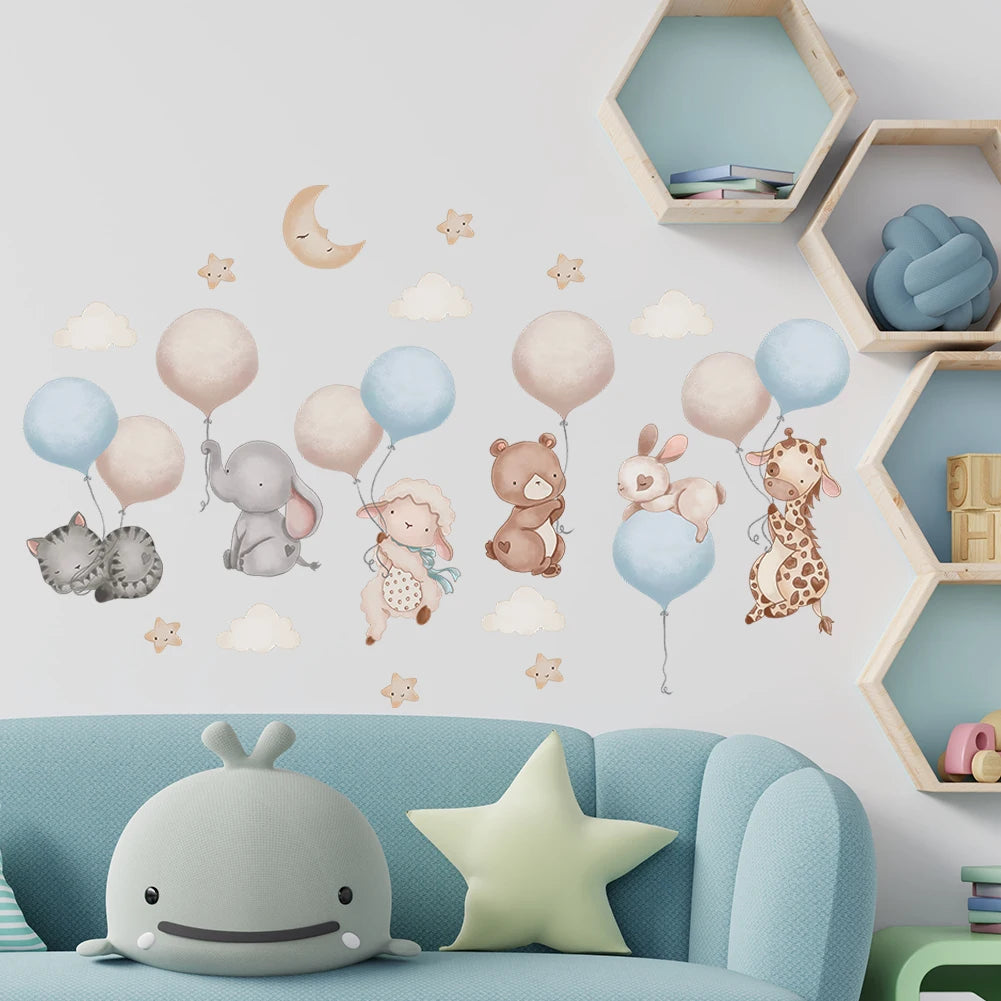Cartoon Animal Balloon Wall Decals – Colorful Vinyl Stickers for Decor ...