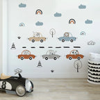 Cartoon Animals & Cars Wall Decals – Cute Soft Pastel Vinyl Wall Sticker for Boys’ Room, Nursery & Playroom Decor
