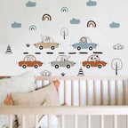 Cartoon Animals & Cars Wall Decals – Cute Soft Pastel Vinyl Wall Sticker for Boys’ Room, Nursery & Playroom Decor