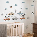 Cartoon Animals & Cars Wall Decals – Cute Soft Pastel Vinyl Wall Sticker for Boys’ Room, Nursery & Playroom Decor