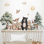 Cartoon Woodland Animal Wall Decals – Forest Deer Bear Fox & Friends PVC Wall Stickers for Nursery & Kids’ Bedroom Creative DIY Home Decor