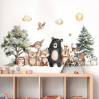 Cartoon Woodland Animal Wall Decals – Forest Deer Bear Fox & Friends PVC Wall Stickers for Nursery & Kids’ Bedroom Creative DIY Home Decor