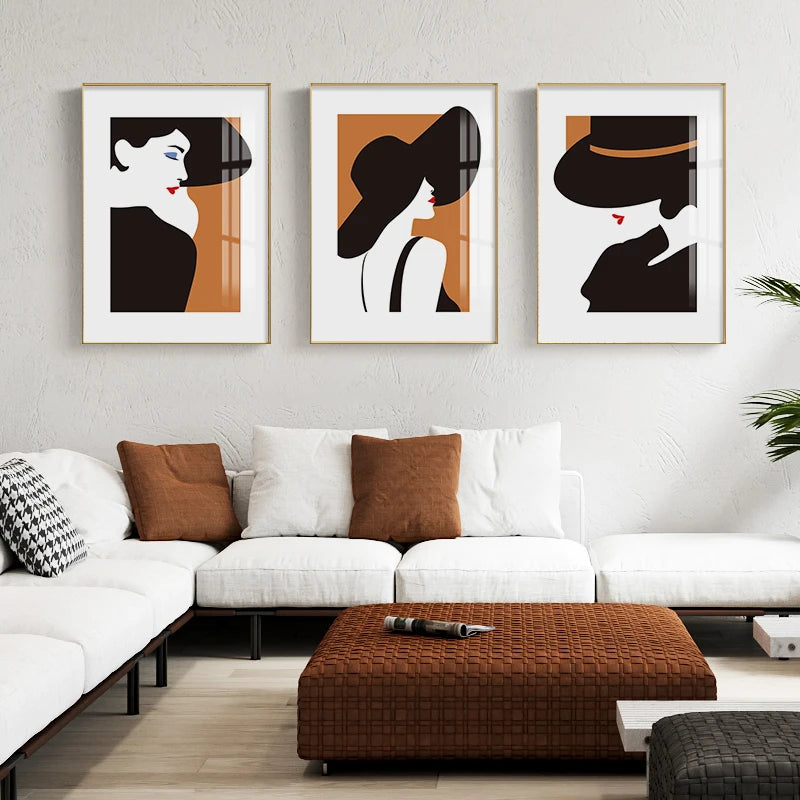 Chic Abstract Big Hat Fashion Lady Wall Art Fine Art Canvas Prints Pictures For Living Room Bedroom Dining Room Salon Boutique Art Decor