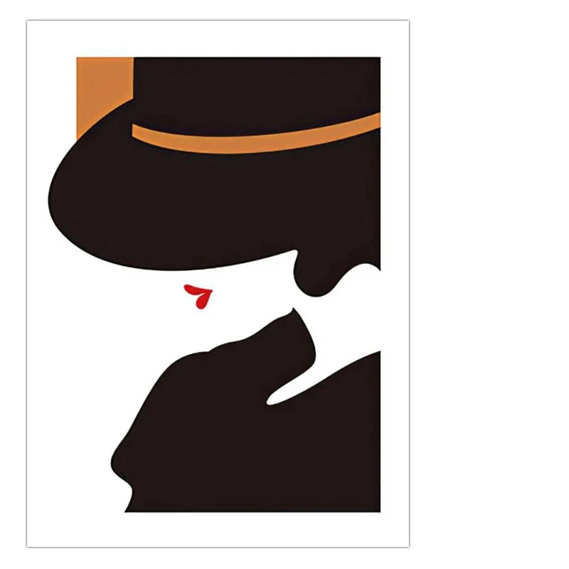 Chic Abstract Big Hat Fashion Lady Wall Art Fine Art Canvas Prints Pictures For Living Room Bedroom Dining Room Salon Boutique Art Decor