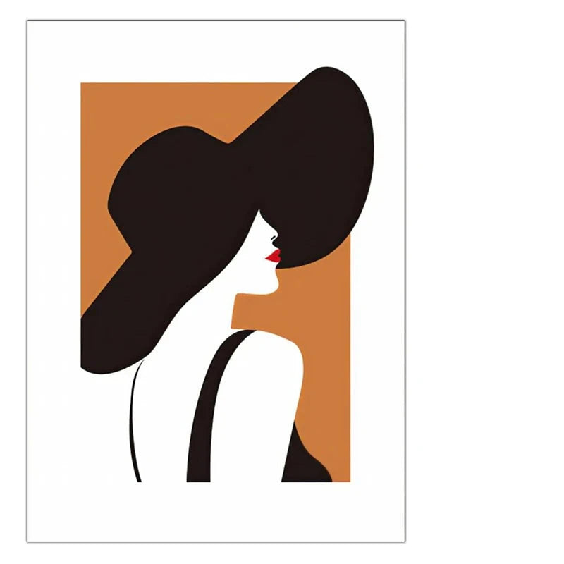 Chic Abstract Big Hat Fashion Lady Wall Art Fine Art Canvas Prints Pictures For Living Room Bedroom Dining Room Salon Boutique Art Decor