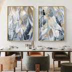 Chic Abstract Blue Golden Feathers Wall Art Fine Art Canvas Prints Posters Pictures For Living Room Dining Room Modern Bedroom Art Decor