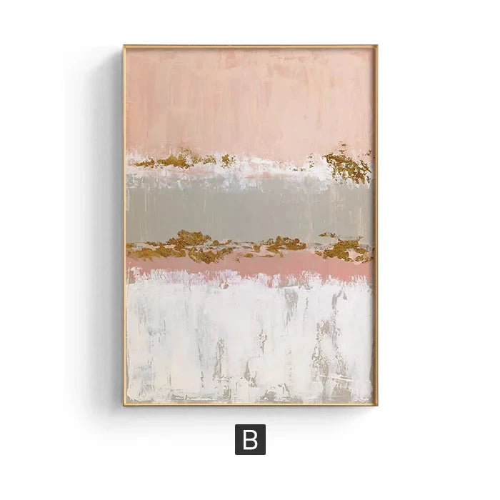 Chic Abstract Golden Pink Wall Art Fine Art Canvas Prints Modern Pictures For Contemporary Living Room Bedroom Hotel Room Art Decor