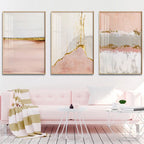 Chic Abstract Golden Pink Wall Art Fine Art Canvas Prints Modern Pictures For Contemporary Living Room Bedroom Hotel Room Art Decor