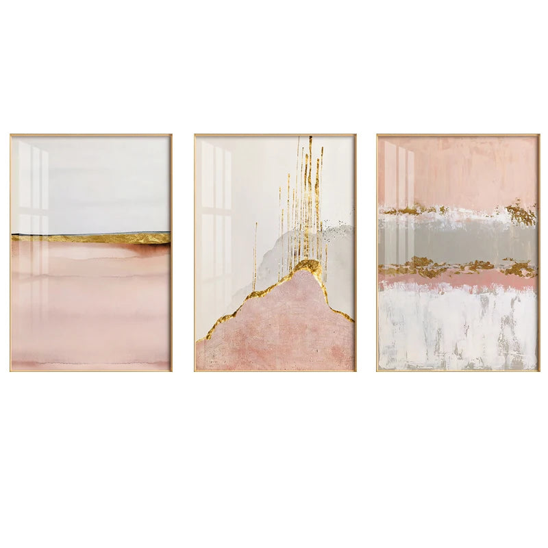 Chic Abstract Golden Pink Wall Art Fine Art Canvas Prints Modern Pictures For Contemporary Living Room Bedroom Hotel Room Art Decor