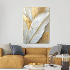 Chic Abstract White Golden Feathers Wall Art Fine Art Canvas Prints Pictures For Living Room Bedroom Art For Contemporary Interiors 2025