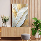 Chic Abstract White Golden Feathers Wall Art Fine Art Canvas Prints Pictures For Living Room Bedroom Art For Contemporary Interiors 2025