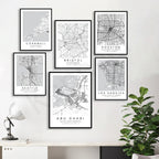 City Map Posters Wall Art - Beijing, Cape Town, Sydney, Los Angeles, Milan, Houston, Seattle, Abu Dhabi, Cornwall, Bristol, Gosport, Pudsey Wall Map Black White Fine Art Canvas Prints Stylish Minimalist Posters For Home/Office