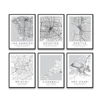City Map Posters Wall Art - Beijing, Cape Town, Sydney, Los Angeles, Milan, Houston, Seattle, Abu Dhabi, Cornwall, Bristol, Gosport, Pudsey Wall Map Black White Fine Art Canvas Prints Stylish Minimalist Posters For Home/Office