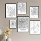 City Map Posters Wall Art - Istanbul, London, Kuala Lumpur, Manchester, Dublin, Benidorm, Durham, Chester, Eastbourne Wall Map Black White Fine Art Canvas Prints Stylish Minimalist Posters For Home/Office