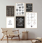 Coffee Connoisseur Wall Art Fine Art Canvas Prints Black White Coffee Menu Poster Pictures For Kitchen Diner Coffee Shop Cafe Art Decor