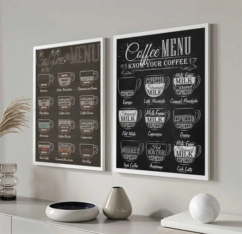 Coffee Connoisseur Wall Art Fine Art Canvas Prints Black White Coffee Menu Poster Pictures For Kitchen Diner Coffee Shop Cafe Art Decor