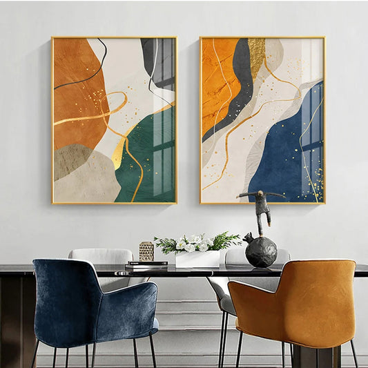 Colorful Liquid Geomorphic Nordic Abstract Wall Art Fine Art Canvas Prints Contemporary Colors Orange Green Blue Pictures For Modern Loft Apartment