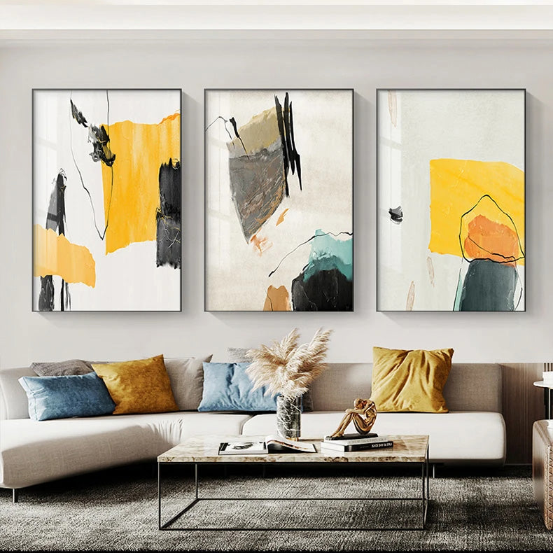 Colorful Minimalist Abstract Wall Art Fine Art Canvas Prints Orange Yellow Black Beige Pictures For Living Room Dining Room Nordic Home Decor