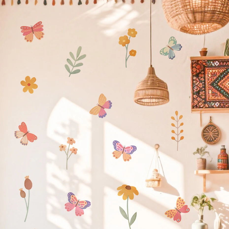 Colorful Butterfly & Flower Wall Decals – Cartoon Vinyl Stickers for ...