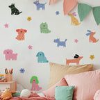 Colorful Cartoon Cute Puppy Dogs & Flowers Wall Decals - Peel & Stick Wall Stickers For Children's Nursery Room, Kids' Bedroom Wall Decor
