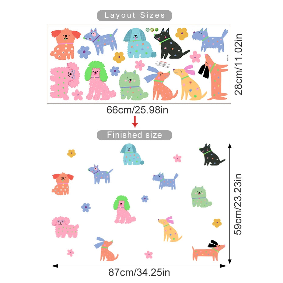 Colorful Cartoon Cute Puppy Dogs & Flowers Wall Decals - Peel & Stick Wall Stickers For Children's Nursery Room, Kids' Bedroom Wall Decor
