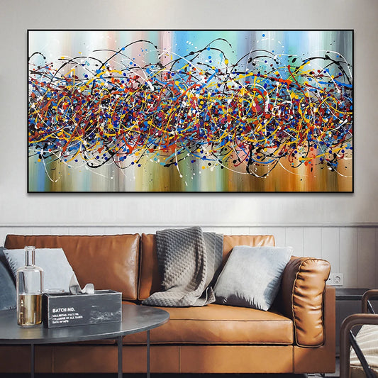 Colorful Chaos Paint Splash Abstract Wall Art Fine Art Canvas Print Picture For Modern Apartment Living Room Home Office Hotel Decor