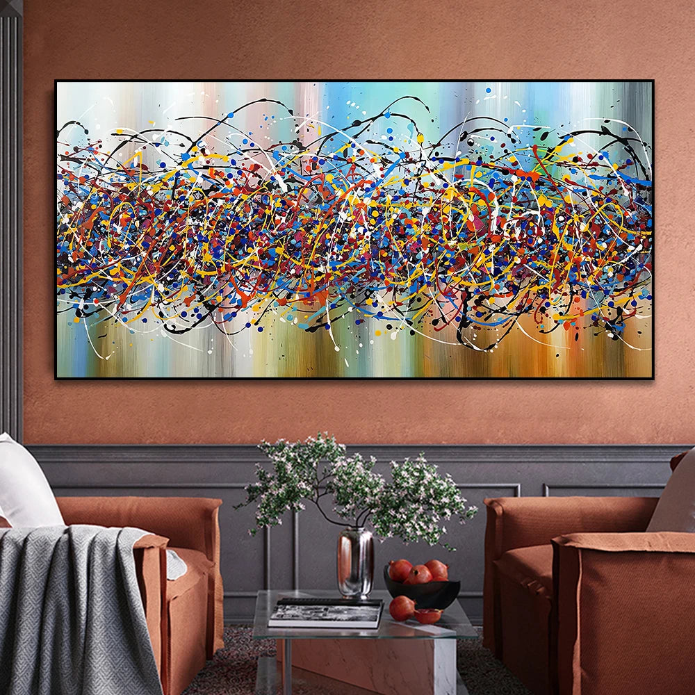 Colorful Chaos Paint Splash Abstract Wall Art Fine Art Canvas Print Picture For Modern Apartment Living Room Home Office Hotel Decor