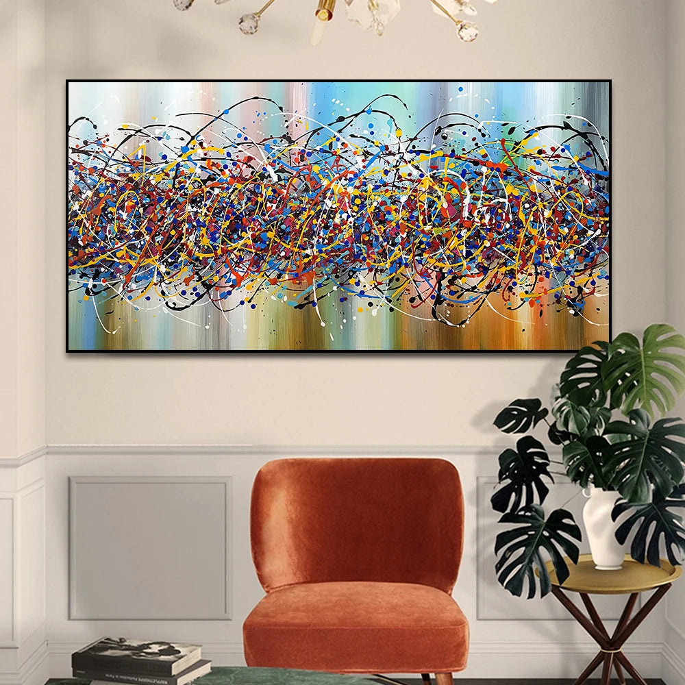 Colorful Chaos Paint Splash Abstract Wall Art Fine Art Canvas Print Picture For Modern Apartment Living Room Home Office Hotel Decor